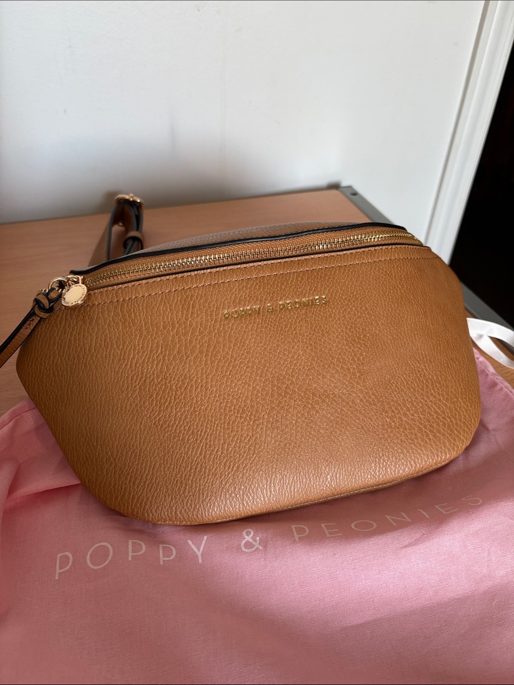 Poppy & Peonies Cognac Pebbled Leather Crossbody